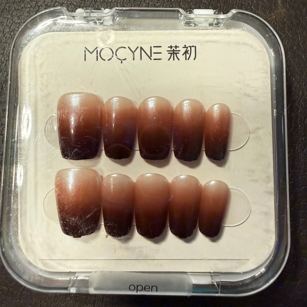 Mocyne 24pc Press On Nails NEW Brown Ombre Shimmer Short Square